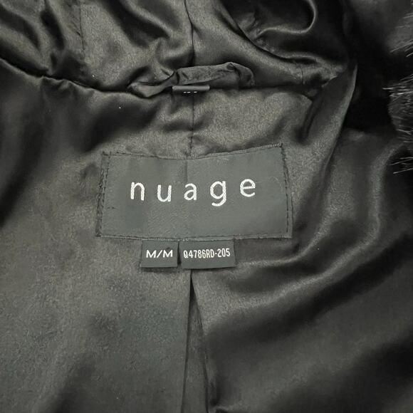 Nuage Dark Brown Black Faux Fur Hooded Coat w/ Trim Diamond Pattern Y2K - Picture 14 of 16